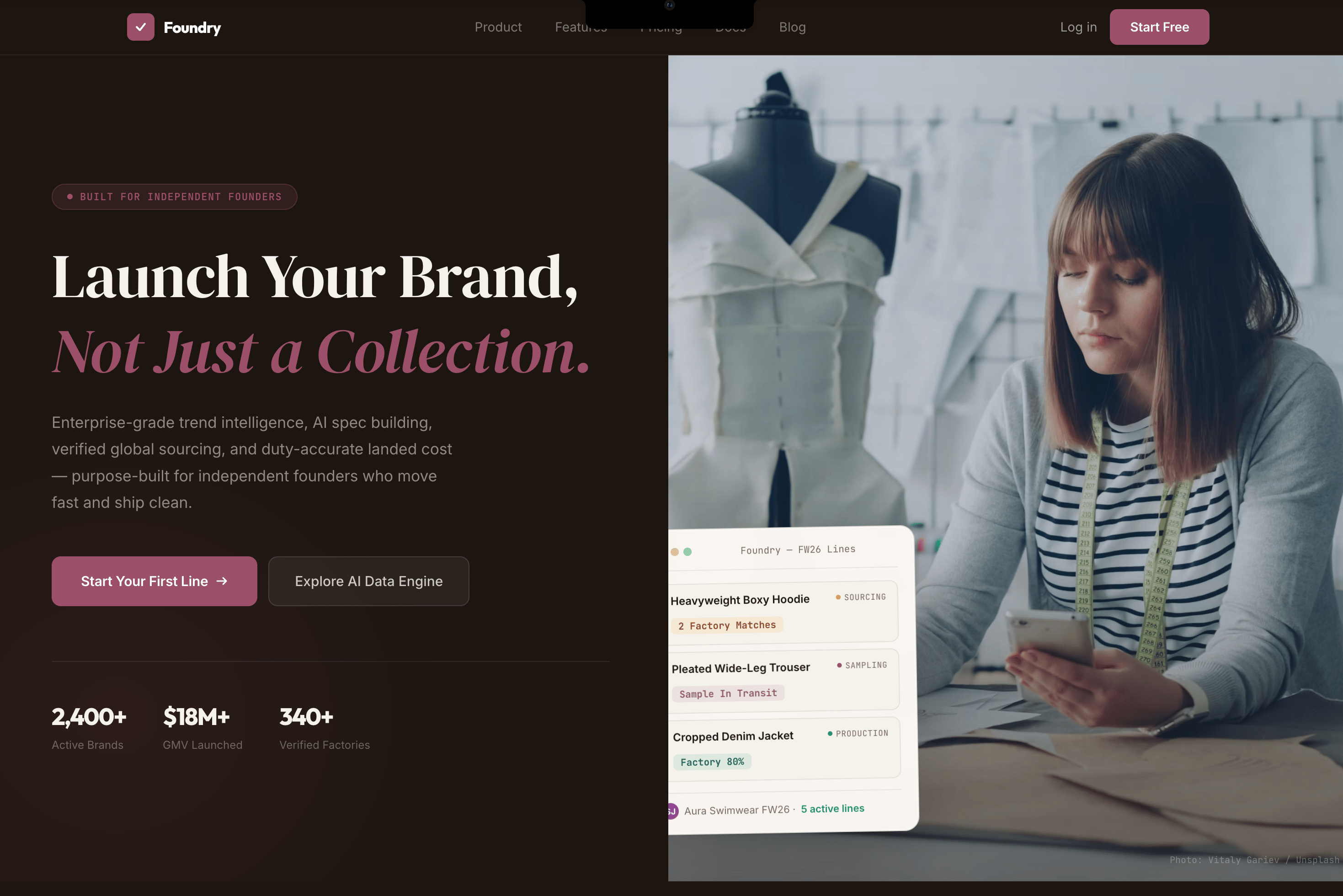 product website home screen
